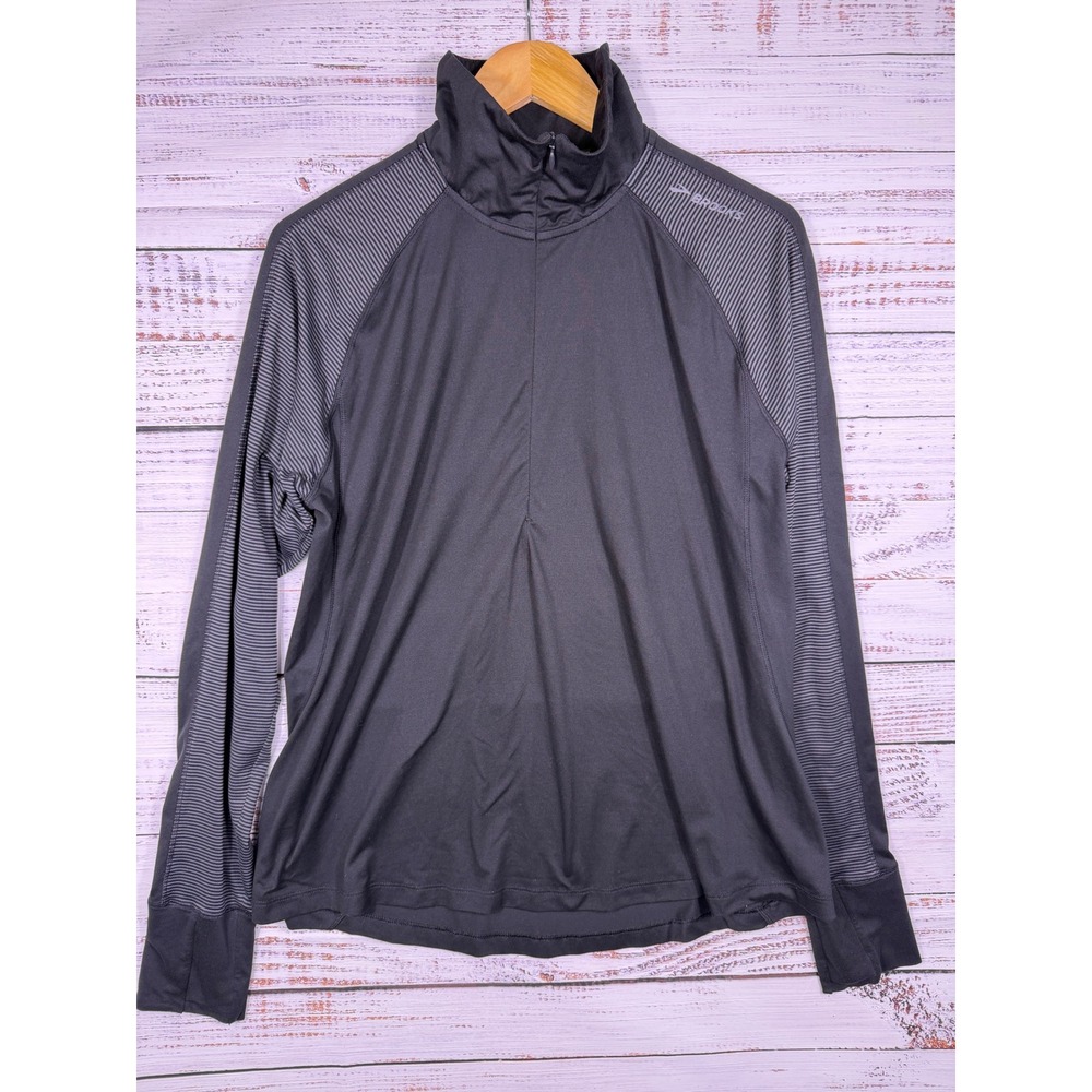 Brooks Dash 1/2 Zip Women XL Black Asphalt Stripe Running Pullover Thumbholes